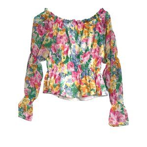 WAYF Womens Floral Off-Shoulder Top Medium Polyester